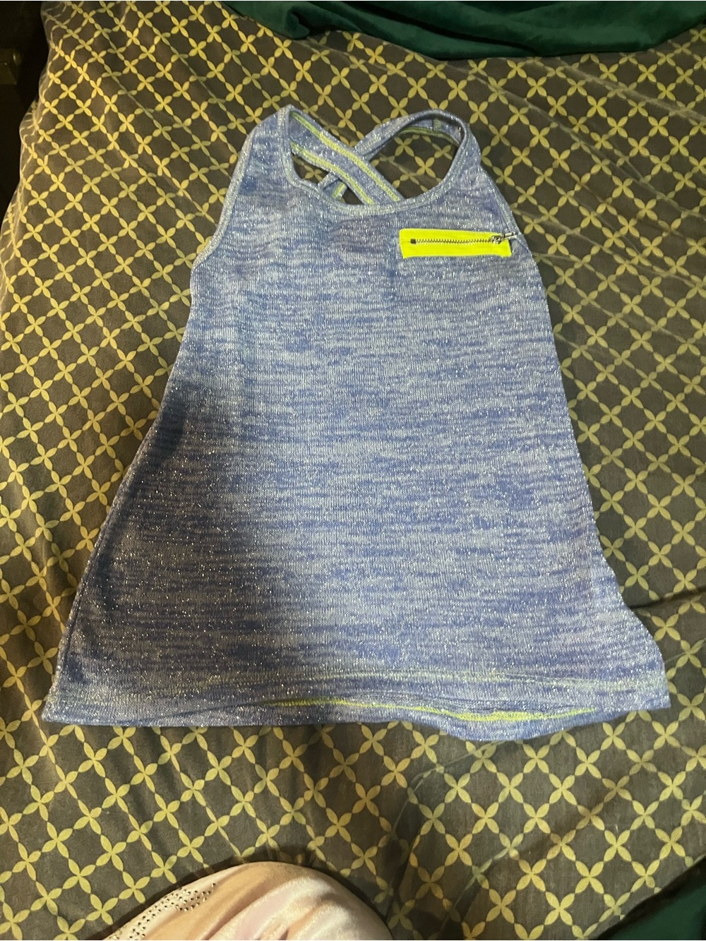 Girls Blue Sparkle Tank Top with Neon Accent